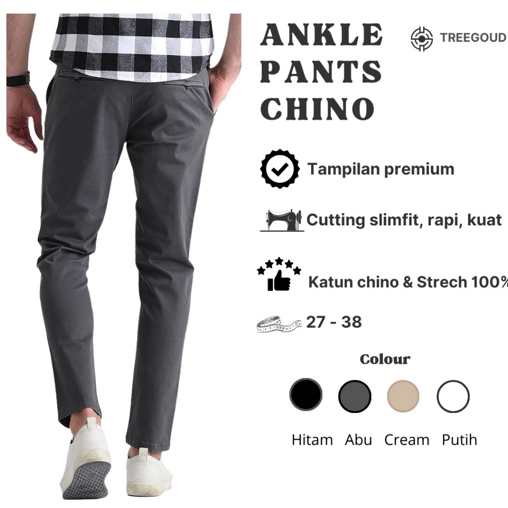 Murah Banget Treegoud Celana Ankle Chino Pria Celana Chino Angkel Pria Reguler Fit Celana Angkel Chi