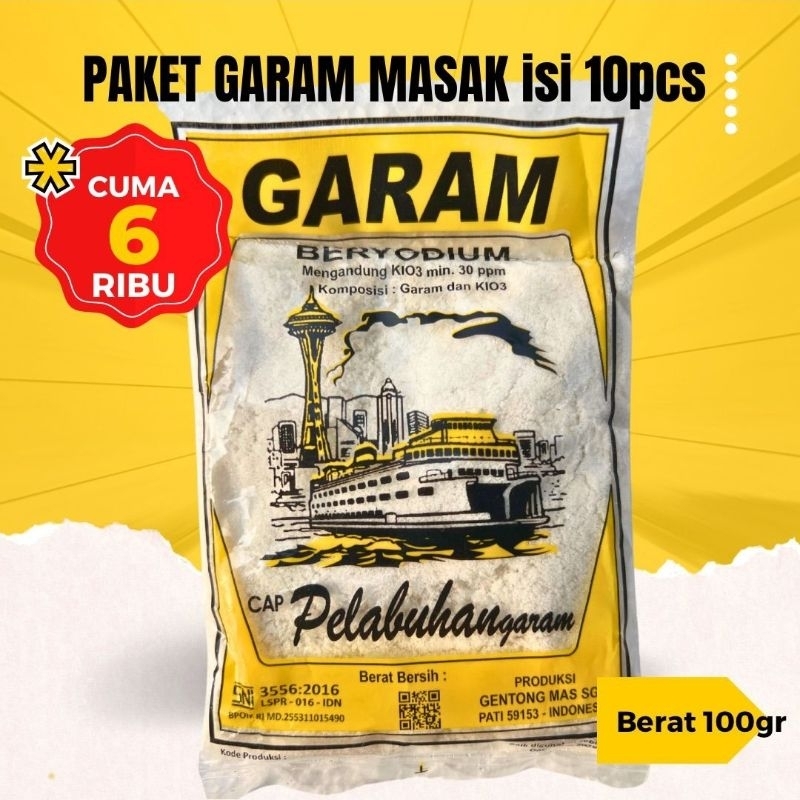 

10pcs Garam Masak Dapur Halus Beryodium berat 100gram - Salt Masakan Pelabuhan Garam Bahan Makanan