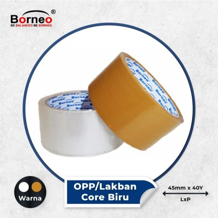 

Lakban OPP Borneo Bening dan Coklat 45 mm x 40 Yard CORE BIRU - 1 Buah