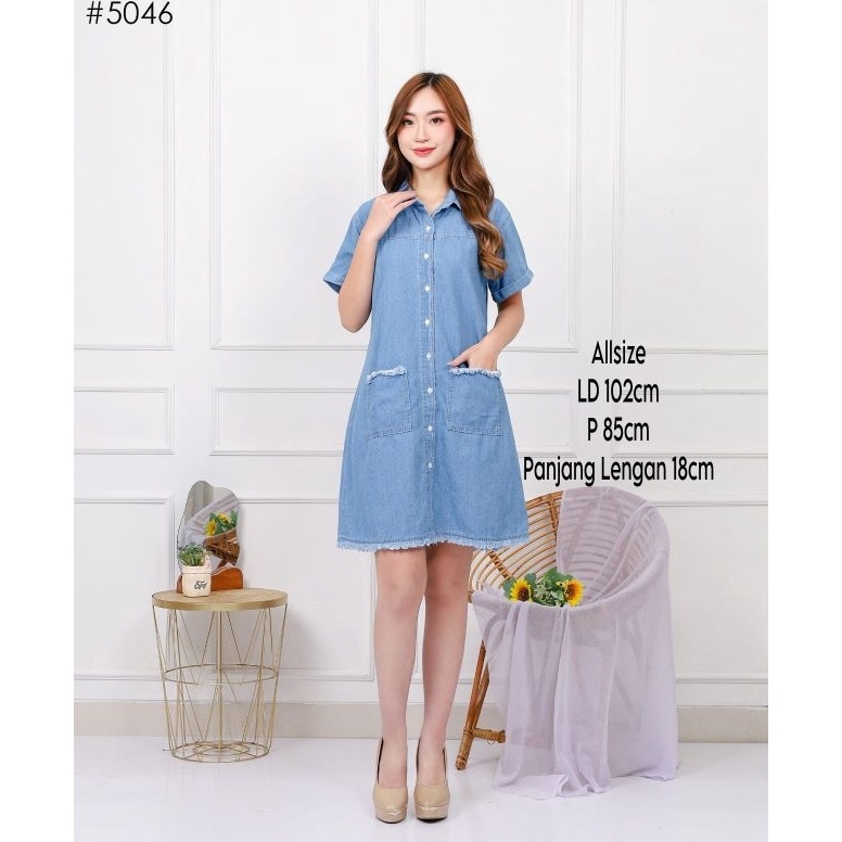 Muraaaahh Dress Jeans Terusan Jeans Tunik Jeans Lengan Pendek Dress Denim Hitam Putih Biru