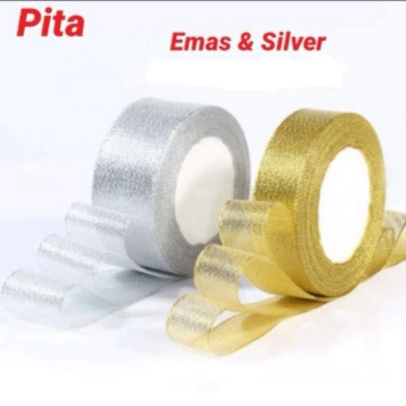 

(1 Gulung)Pita Glitter silver dan gold/pita kado/pita premium/pita hampers/pita emas