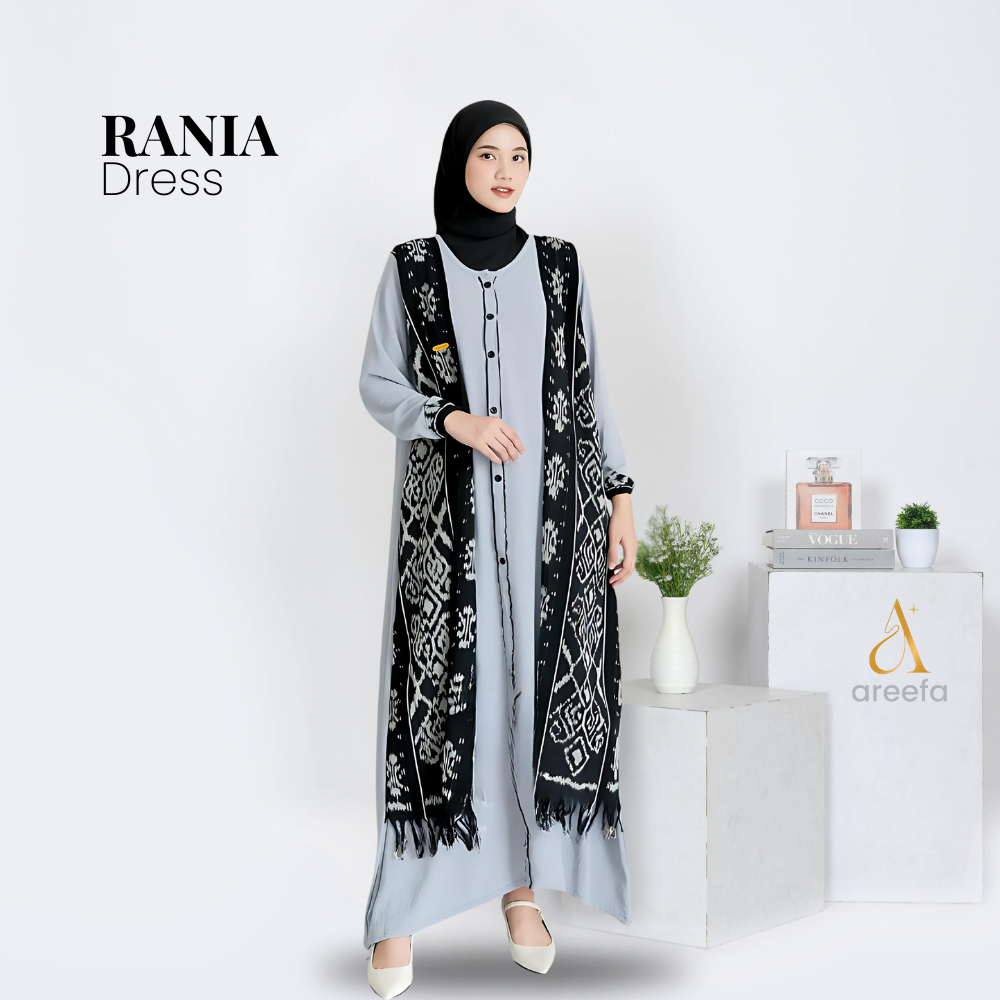 Areefa - Rania Gamis Batik Tenun Etnik Kombinasi Polos Wanita Dewasa Jumbo Warna Abu