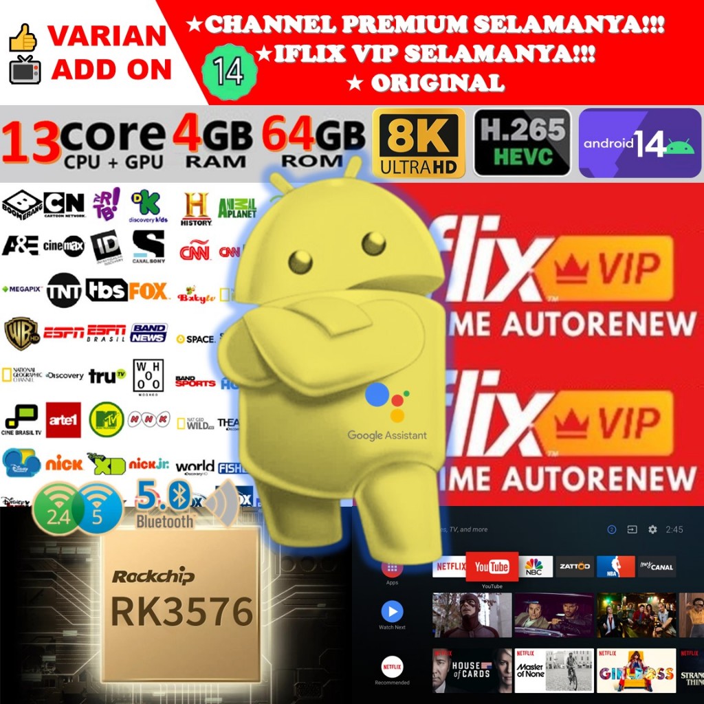 Smart TV Box Android 14 RAM 4GB ROM 64GB 4/64 Bluetooth Dual Wifi 4K 6K 8K EVPAD 10P 6S 6P 5S SVICLO