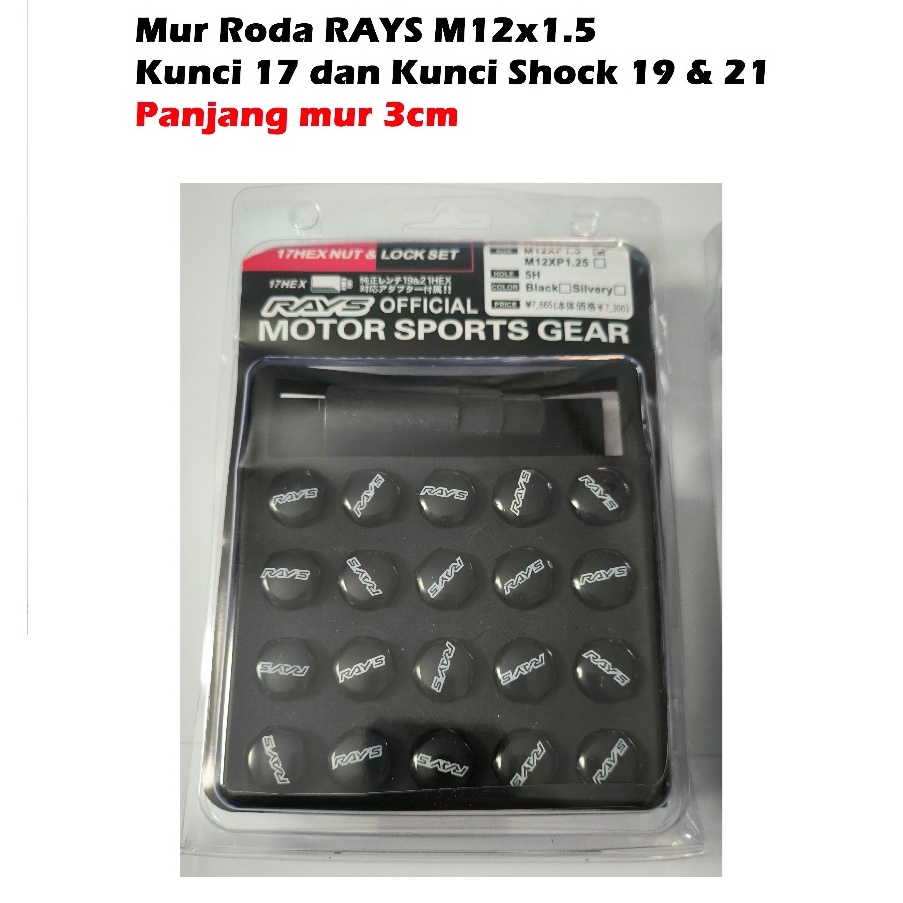 Tren Kekinian Mur Mobil RAYS 17 HEX NUT  LOCK SET M12 x 15mm isi 2 pcs  1 pcs kunci Warna Hitam  BLA