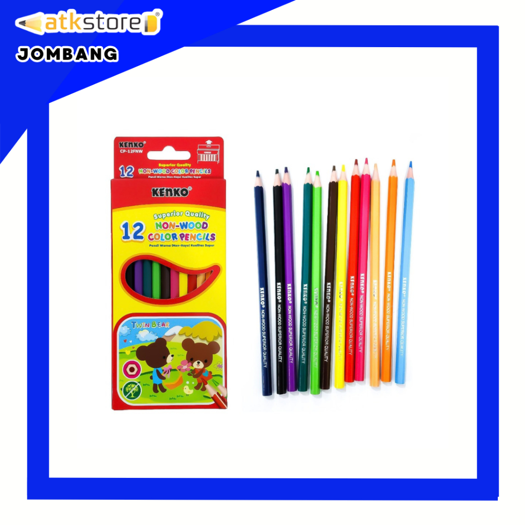 

KENKO Color Pencil Non Wood CP-12 FNW dan CP-24FNW - Kenko Pensil Warna Non Wood 12 dan 24 Warna ATJ
