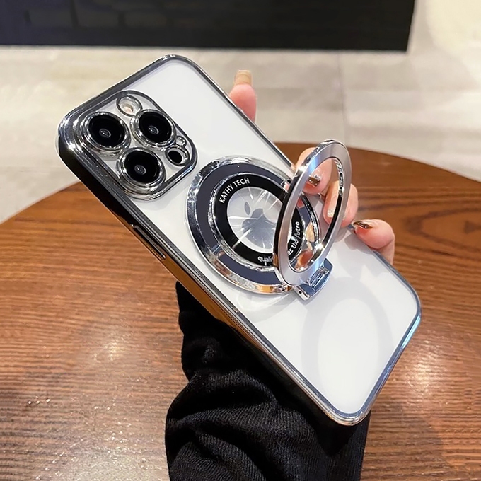 CrashStar With MagSafe Stand With Lens Films Plating Soft Transparent Shockproof Phone Case For iPho