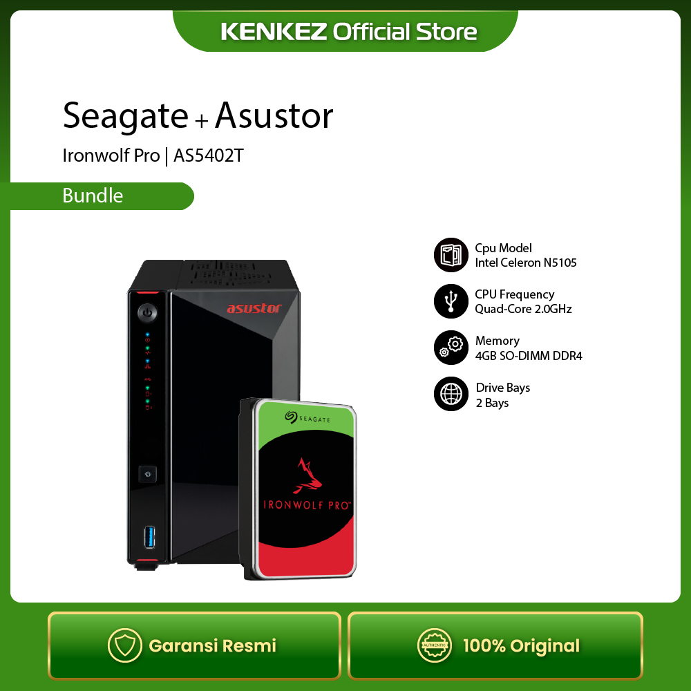 [Bundle] Seagate IronWolf Pro HDD / Hardisk NAS + ASUSTOR AS5402T 2 Bay