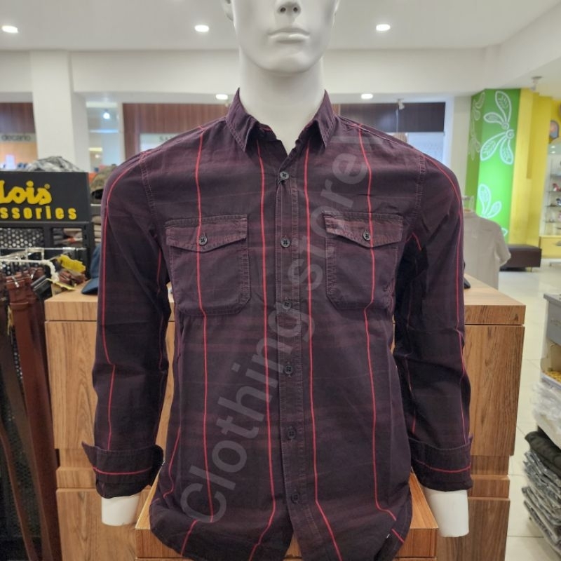 CARDINAL JEANS ORIGINAL kemeja pria lengan panjang merah maroon CAKAI02863J