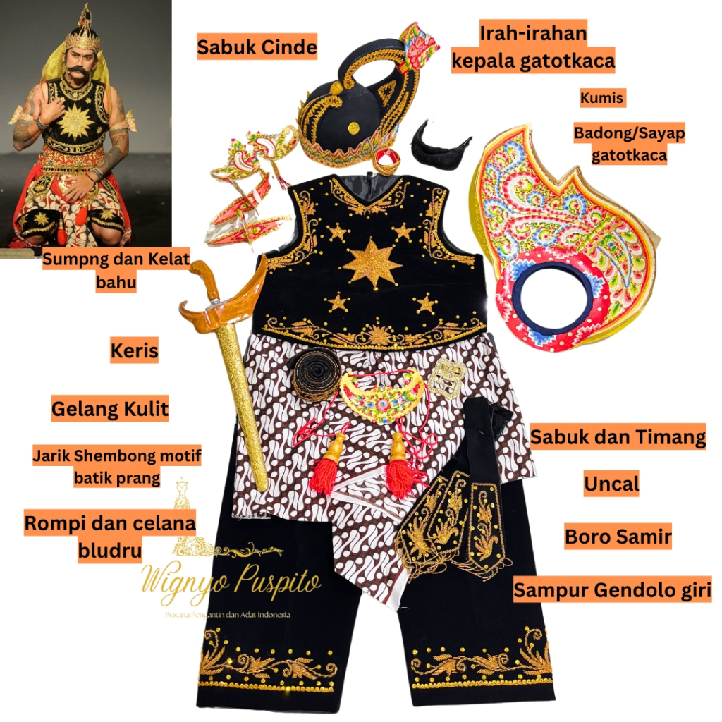 SETELAN KOSTUM WAYANG TOKOH GATOTKACA UKURAN DEWASA