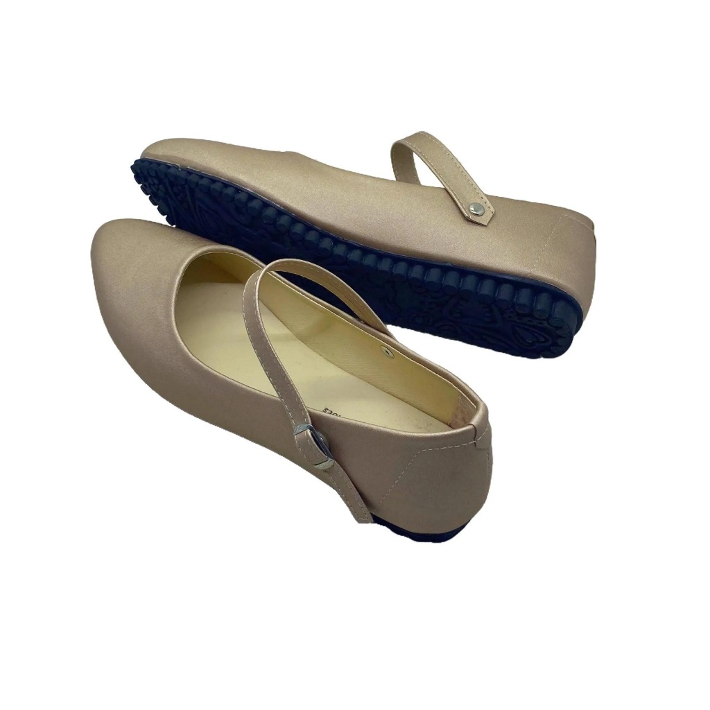 ALWAQI  Sepatu Flatshoes Wanita Sol Karet Warna Hitam Polos Kerja