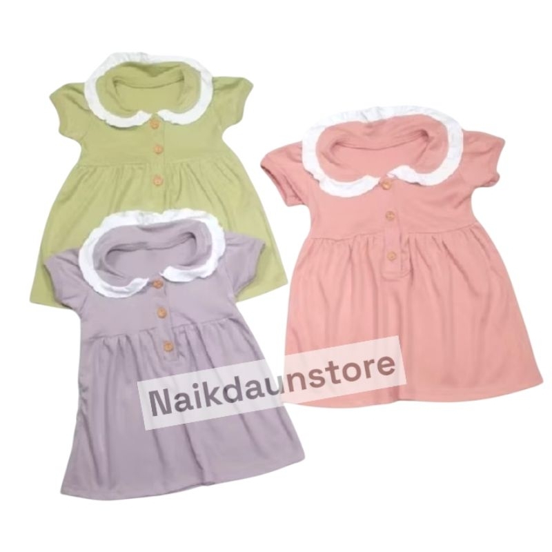 Dress little q isi 3pc // dres anak perempuan model kemeja polos s m L 0-12bulan