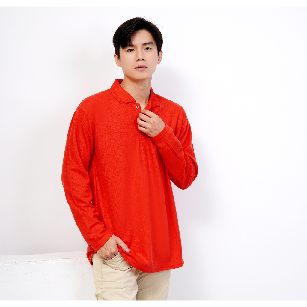 Kaos Kerah polos Lengan panjang warna merah - polo panjang merah - KAOS KERAH COWOK LENGAN PANJANG -