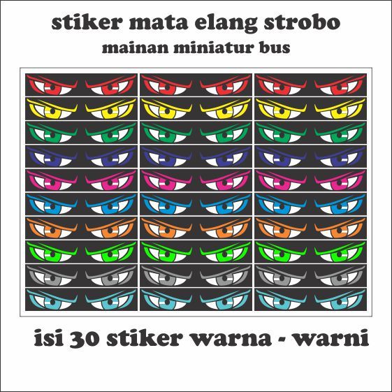 

stiker mata miniatur bus | isi 30 stiker | anti air warna cerah awet | hologram atau glossy