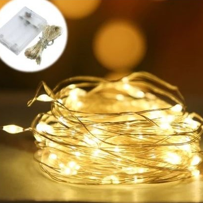 Lampu Natal LED Warm White Kuning Baterai AA1 / lampu Kawat Tembaga 10 meter / Christmas Decor Lamp 