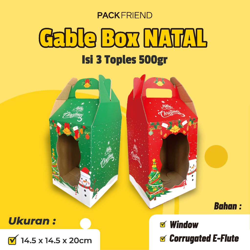 

Box Natal Christmas 14.5x14.5x20 cm/ Box Jinjing 3 Toples 500gr WINDOW/Parcel Natal Kue Kering/ Dus Box Hampers Natal/Gable Box Hampers