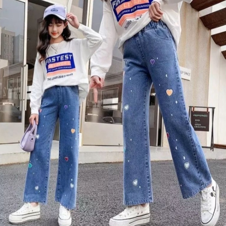 KODE P34Y CELANA KULOT LOSSE ANAKANAK TANGGUNG MOTIF BORDIR LOVE PERCAKCelana Jeans AnakKids denim P