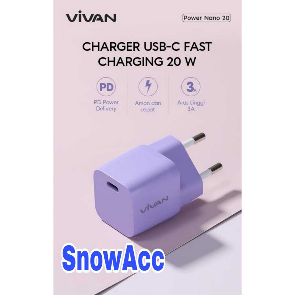 Vivan Power Nano 20 USB-C Adapter 20W Kepala Charger