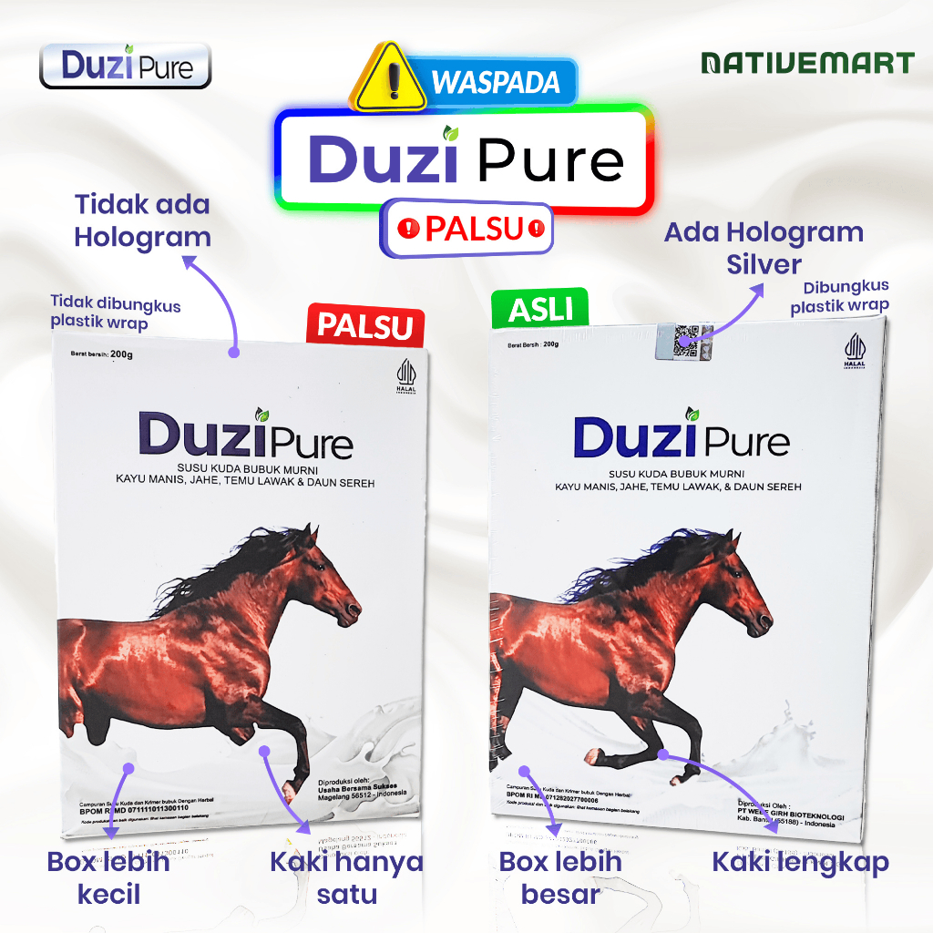 

Susu Duzi Pure - Susu Kuda Lombok 5 Bahan Herbal Alami Kemasan 200 Gram / Box