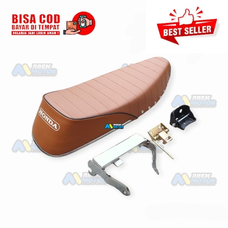Jok Motor C70 Coklat Fullset Pangkon + Kunci + Engsel Jok Honda C70