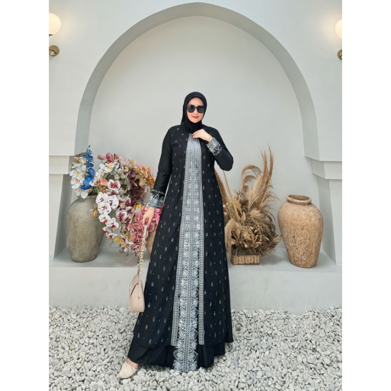 Gamis Abaya Turkey Bordir Anjani Silver Mewah