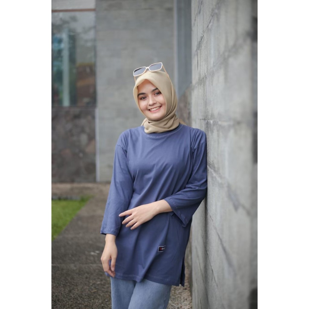 Kaos Polos Wanita Oversize Lengan 7/8 Bahan Cotton Combed 24s Tebal Adem Lembut Warna Velvet Morning