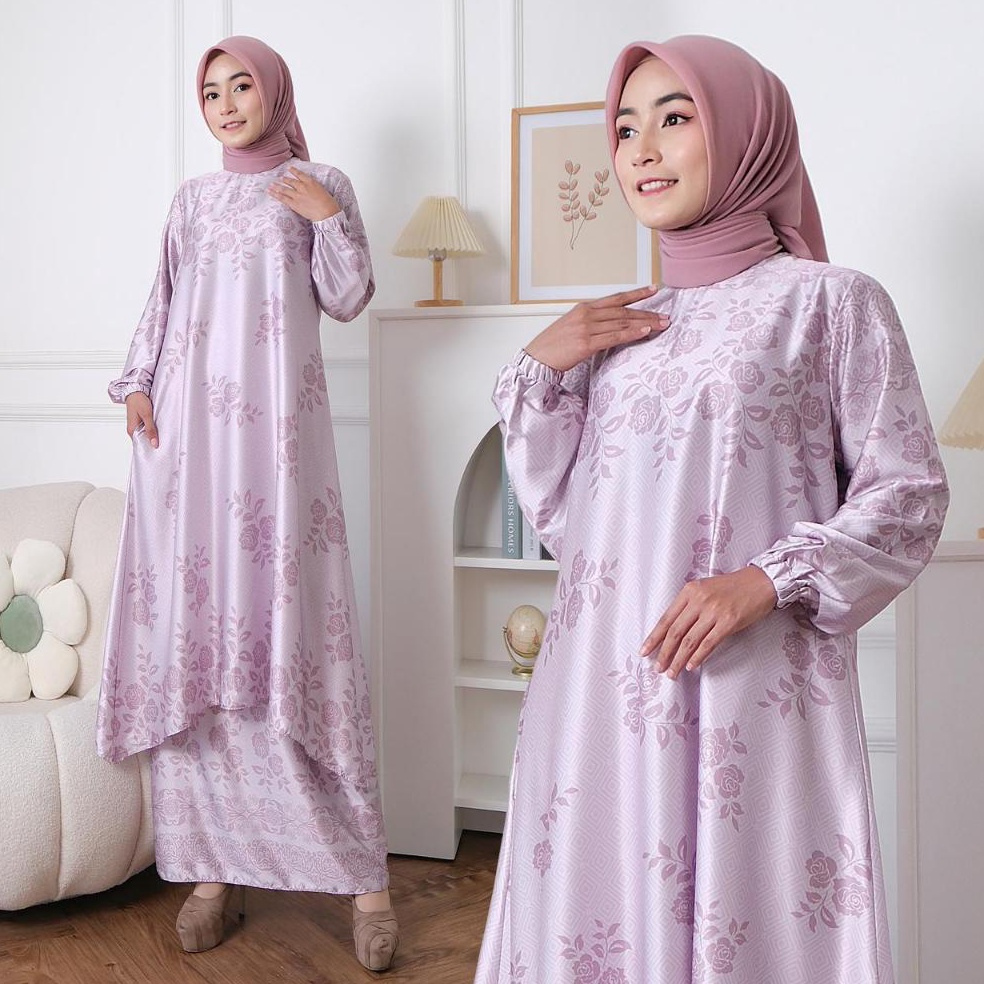 KODE B79O Set Kurung Melayu Malaysia Motif Bunga Mewah Premium EleganBaju Kurung Melayu Terbaru