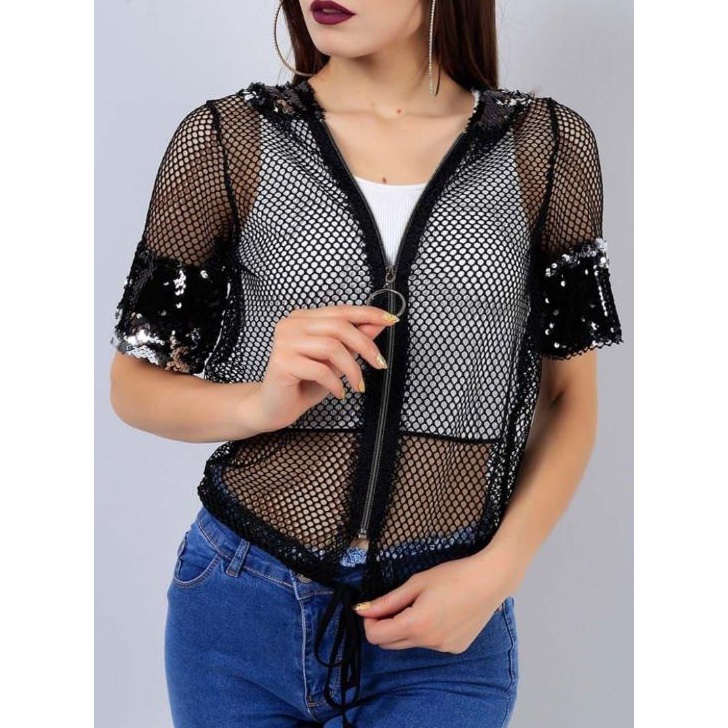 KI3 Glamy glitter top  hoodie glitter manik  baju jaring  hoodie jaring