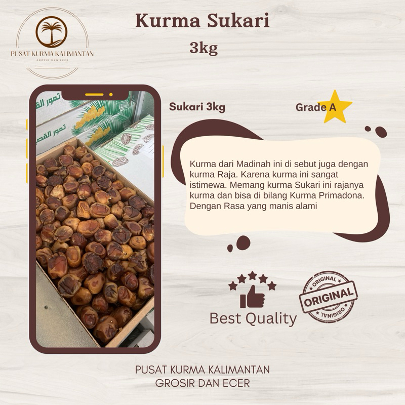 

Kurma Sukari 3Kg | Original | Grade A | Original Saudi