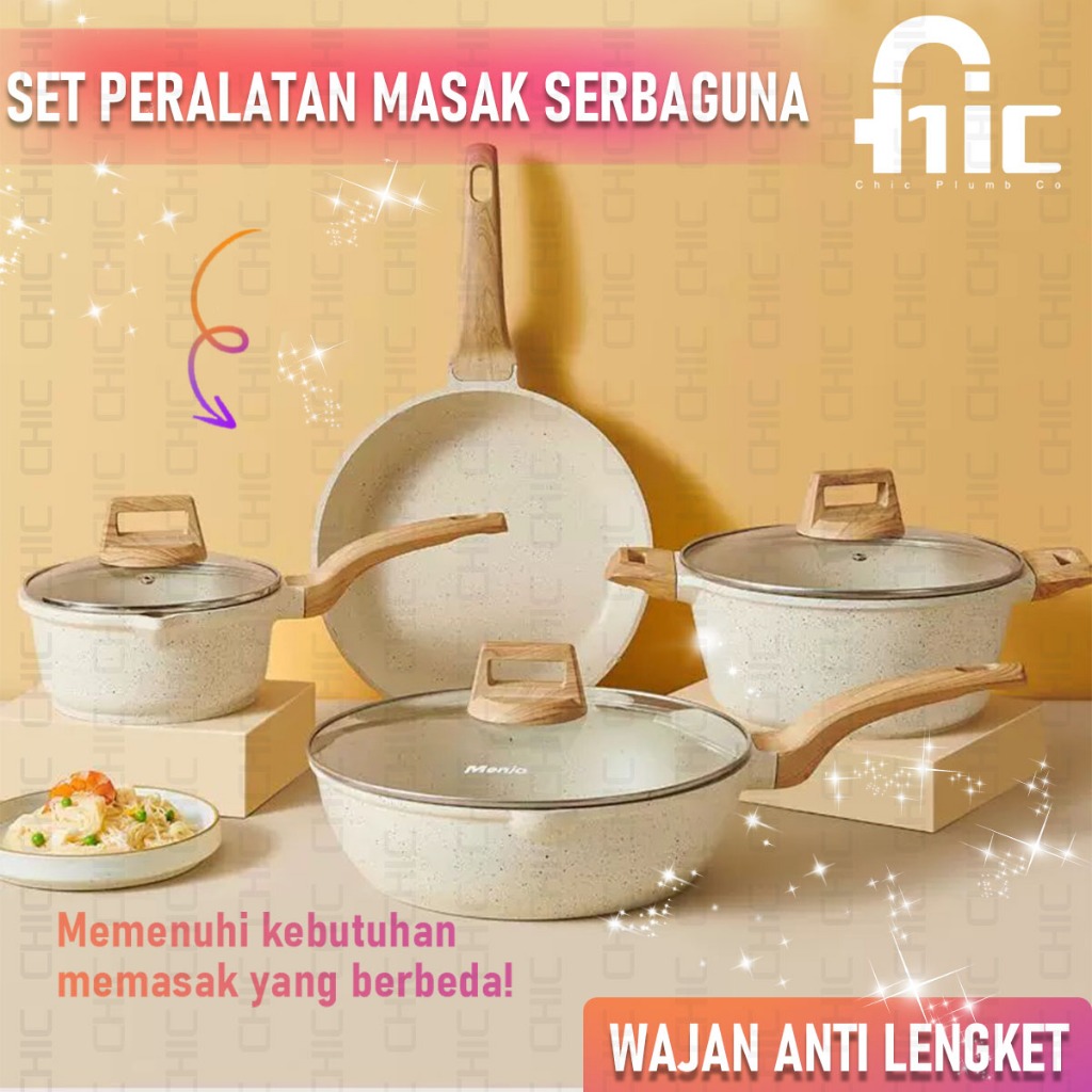 7PCS Putih Granit Antilengket Peralatan MasakDapur Granit Putih Antilengket Peralatan Masak Dapur Wa