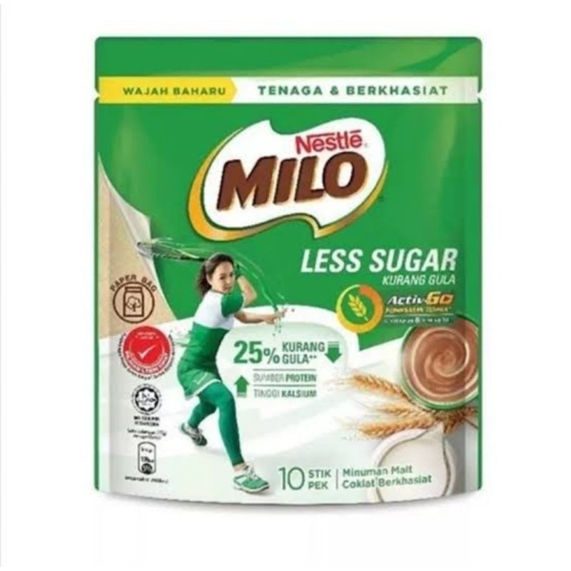 

MILO Activ-Go Less Sugar malaysia Bubuk Malt Coklat (10 sachet)