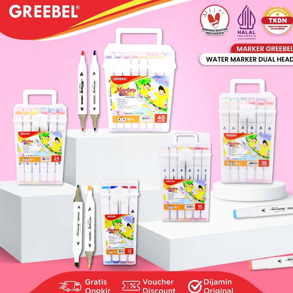 

KODE W63S GREEBEL Spidol Water Marker Dual Head Sketsa Marker Set Spidol Warna Warni 12 18 24 36 48 Warna
