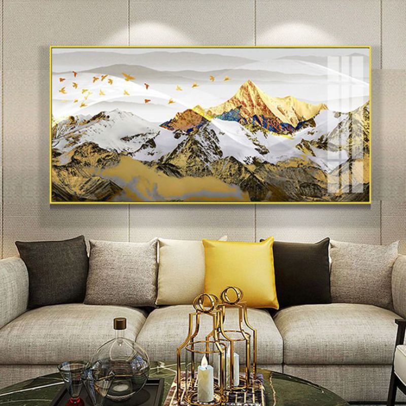 lukisan dinding pemandangan gunung gold aesthetic modern art