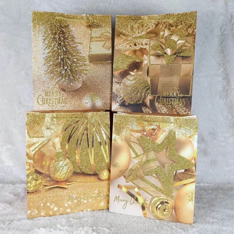 

Goodie Bag Glitter Merry Christmas Gold Large Tas Natal Mewah Gold