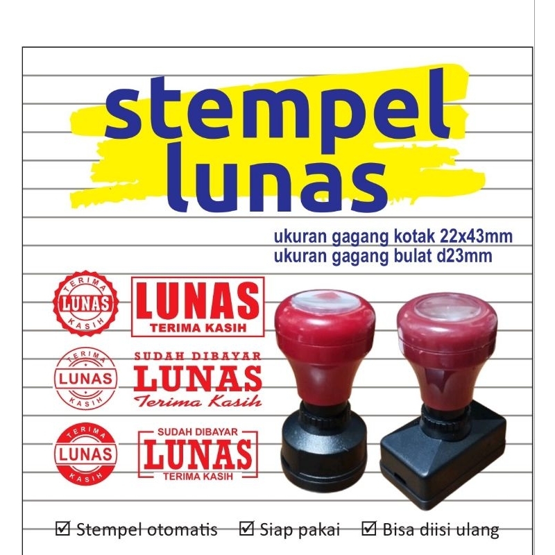 

Stempel LUNAS, Stempel Flash, Stempel Warna, Stempel otomatis, siap pakai, bisa diisi ulang