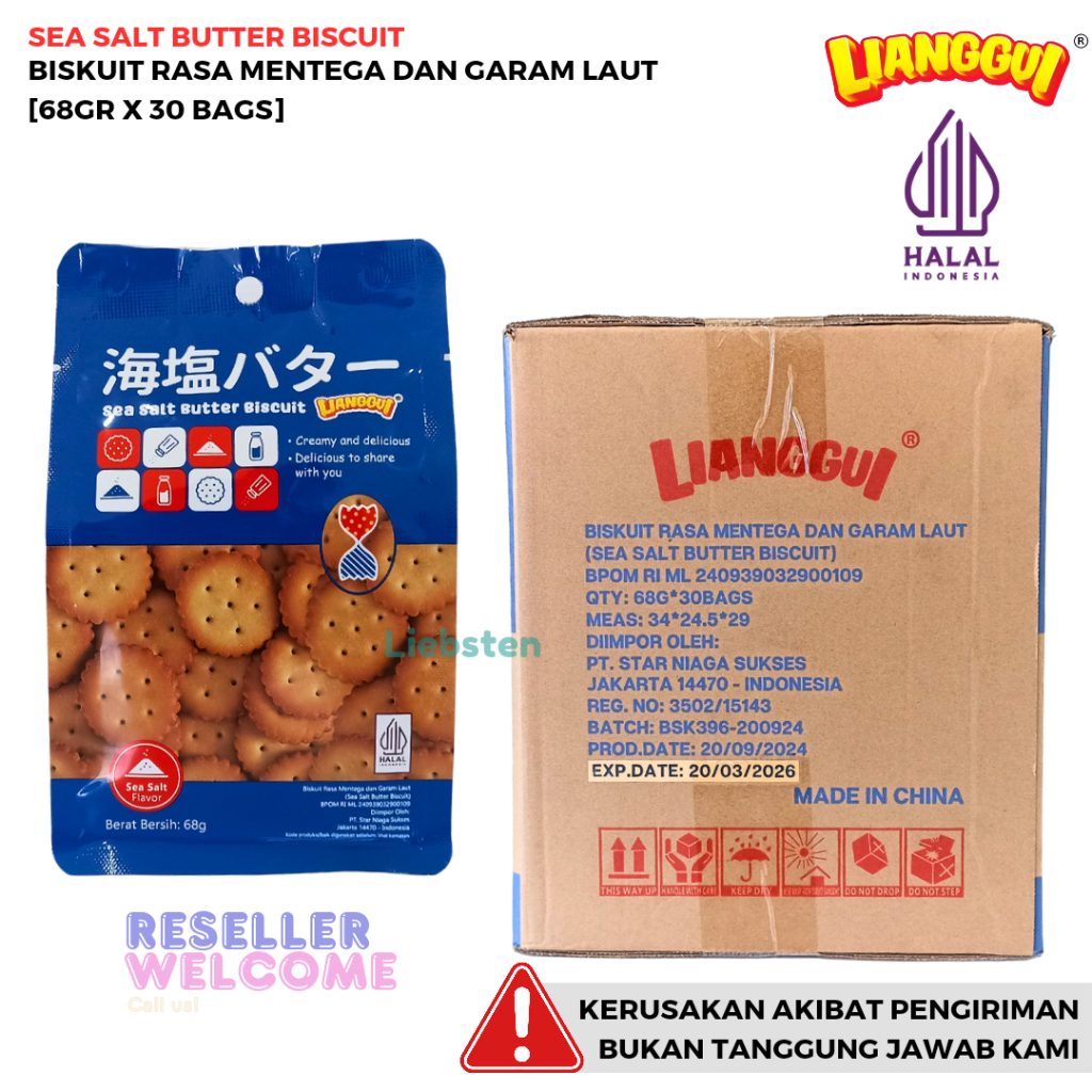 

Lianggui Biskuit Sea Salt 68 Gr [1 Dus, Isi 30 Bags]