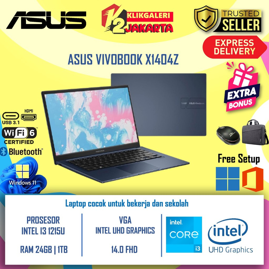 Laptop Baru Asus Vivobook 14 A1404Z  intel Core i3 1215U Ram 24GB 1TB SSD FHD Numpad Windows Origina