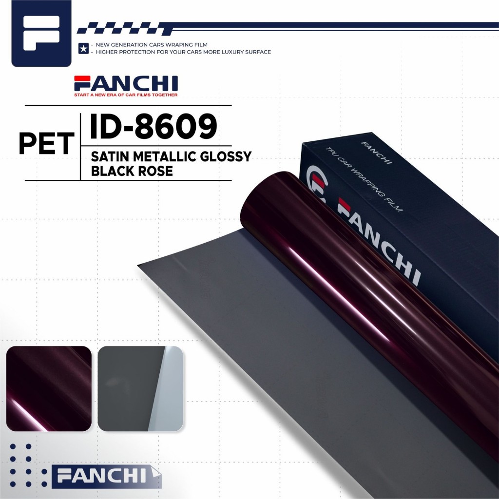 

ROLL Sticker FANCHI ID-8609 Satin Metallic Black Rose hitam lembayung merah PET 50cm ROLL