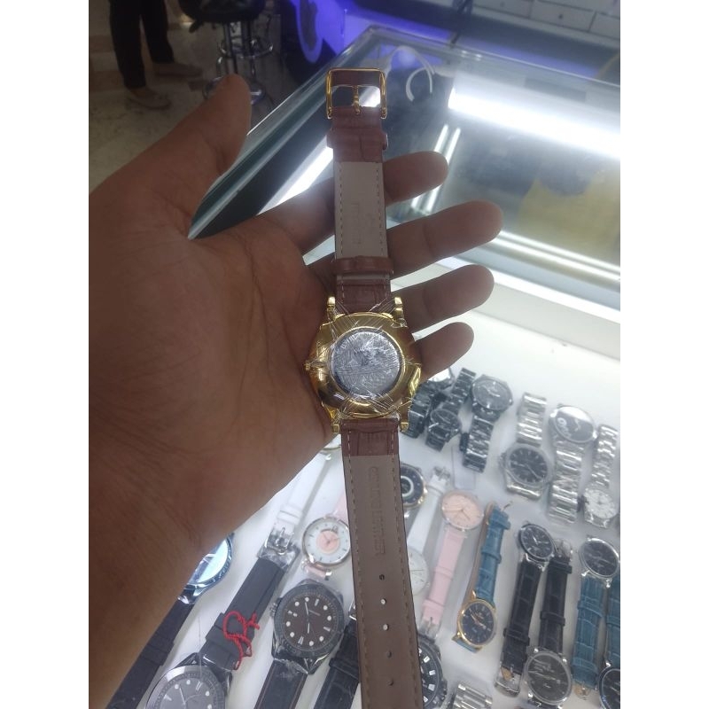 Jam Tangan Pria Wanita Hegner Original Model Bulat Strap Kulit Coklat Mewah