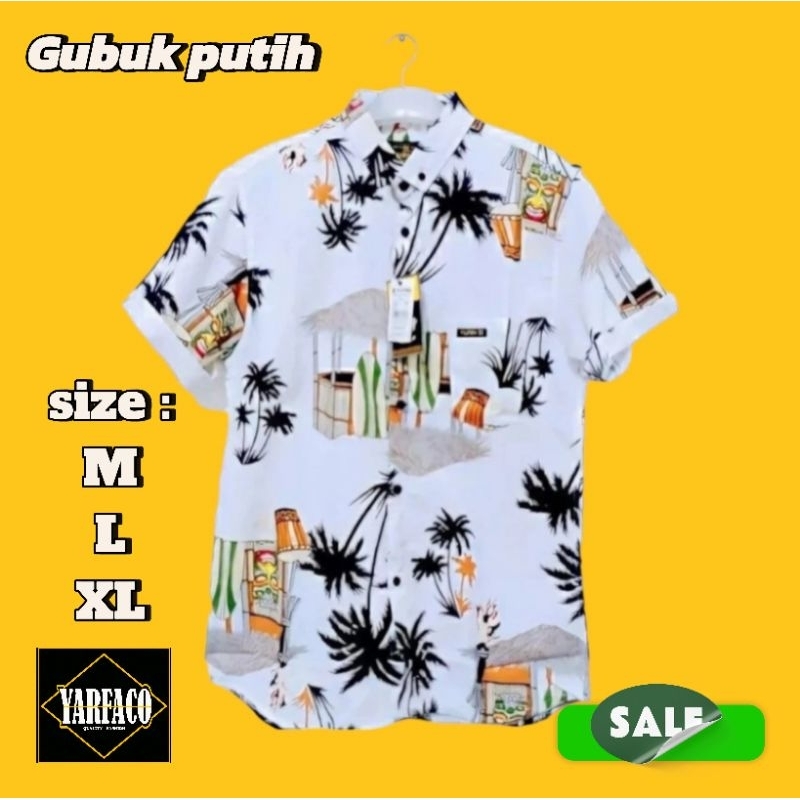 YARFACO kemeja pria motif pantai lengan pendek kasual / baju surfing pantai distro