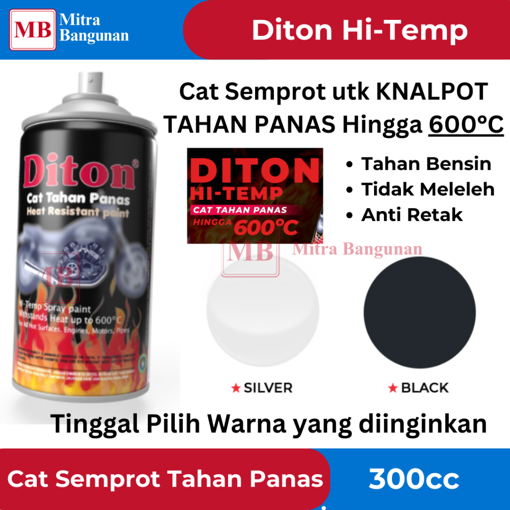 CAT PILOK / SEMPROT DITON HI-TEMP ANTI /TAHAN PANAS UNTUK KNALPOT  WARNA HITAM DAN SILVER 300cc