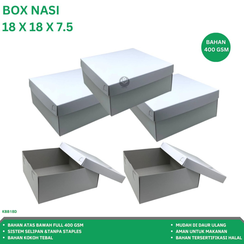 

Dus Nasi 18x18 Super Tebal 400 Gsm Box Nasi Kotak (KBB18D-18X18X7.5)
