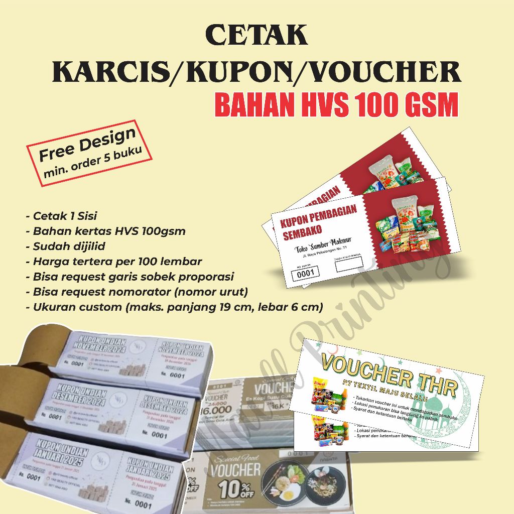 [BAHAN HVS 100GSM] CETAK KUPON UNDIAN / KARCIS PARKIR / KUPON DOORPRIZE