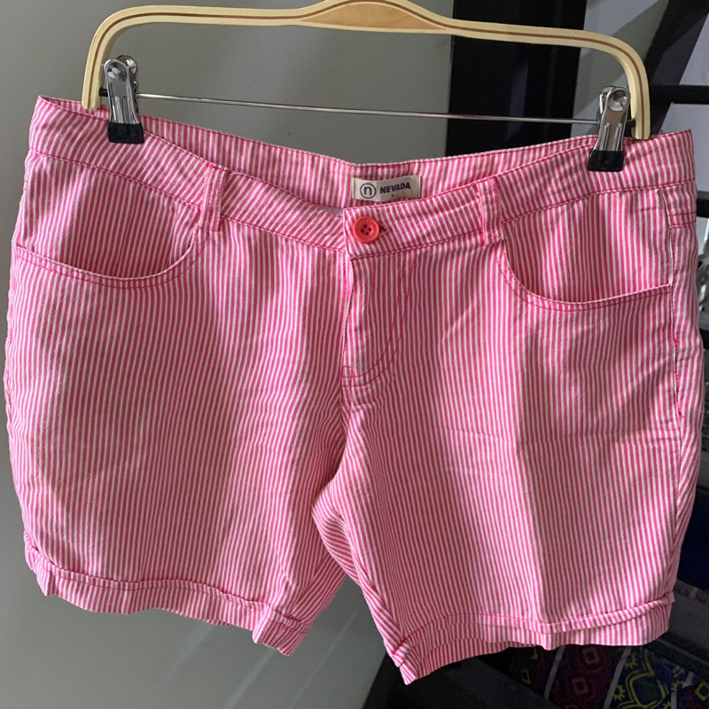 PRELOVED NEVADA Stripe Shortpants Big Size Celana Pendek Jeans Wanita Shorts Hotpants Pink Short Pan