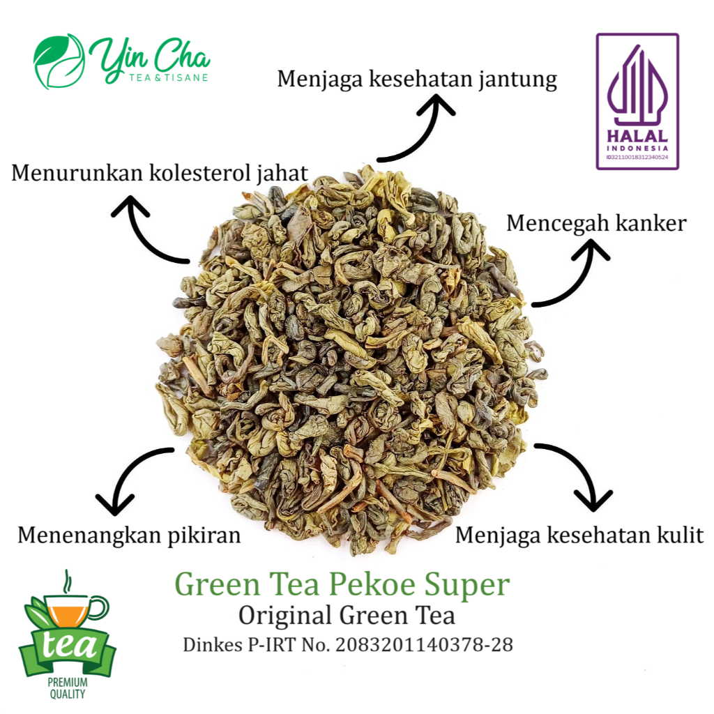 

Green Tea Grade Pekoe Super 250 gr, 500 gr, 1 Kg/Teh Hijau Pekoe Super 250 gr, 500 gr, 1 kg