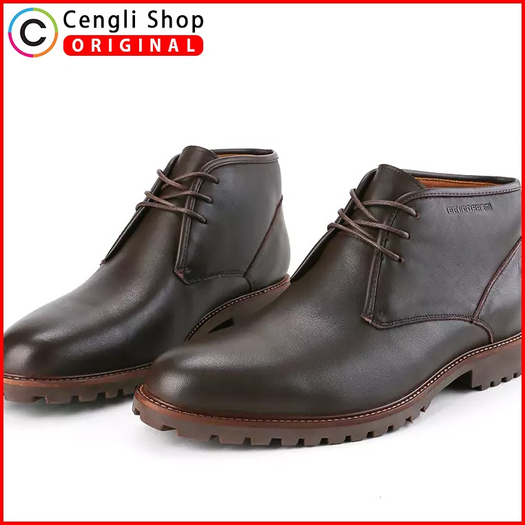 BRUNO PREMI KICKERS SEPATU BOOT KASUAL PRIA ORIGINAL BOOTS CASUAL KULIT ASLI ORI BRANDED COKLAT TUA 