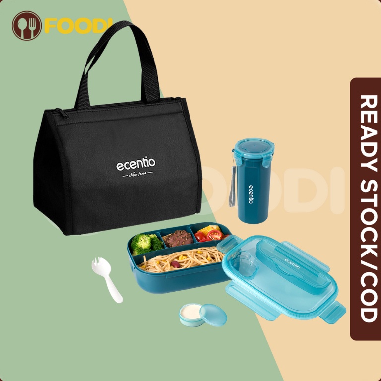 Harga Update ready stockecentio  FOODI 4 Sekat Grid 12ml Kotak Makan Set anak dan 5ml botolLunch Box