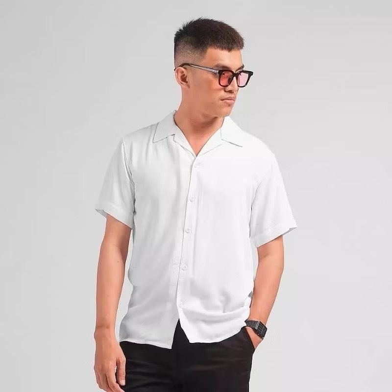 Kemeja Polos Vintage-Kemeja Pria Lengan Pendek-Kemeja Vintage