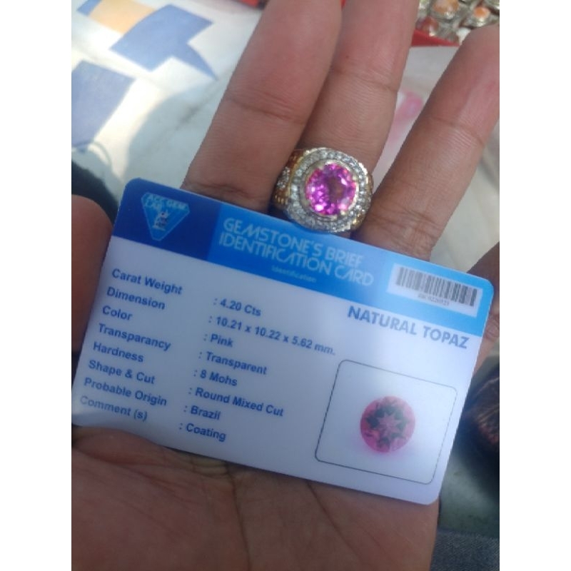 batu cincin natural pink topaz memo