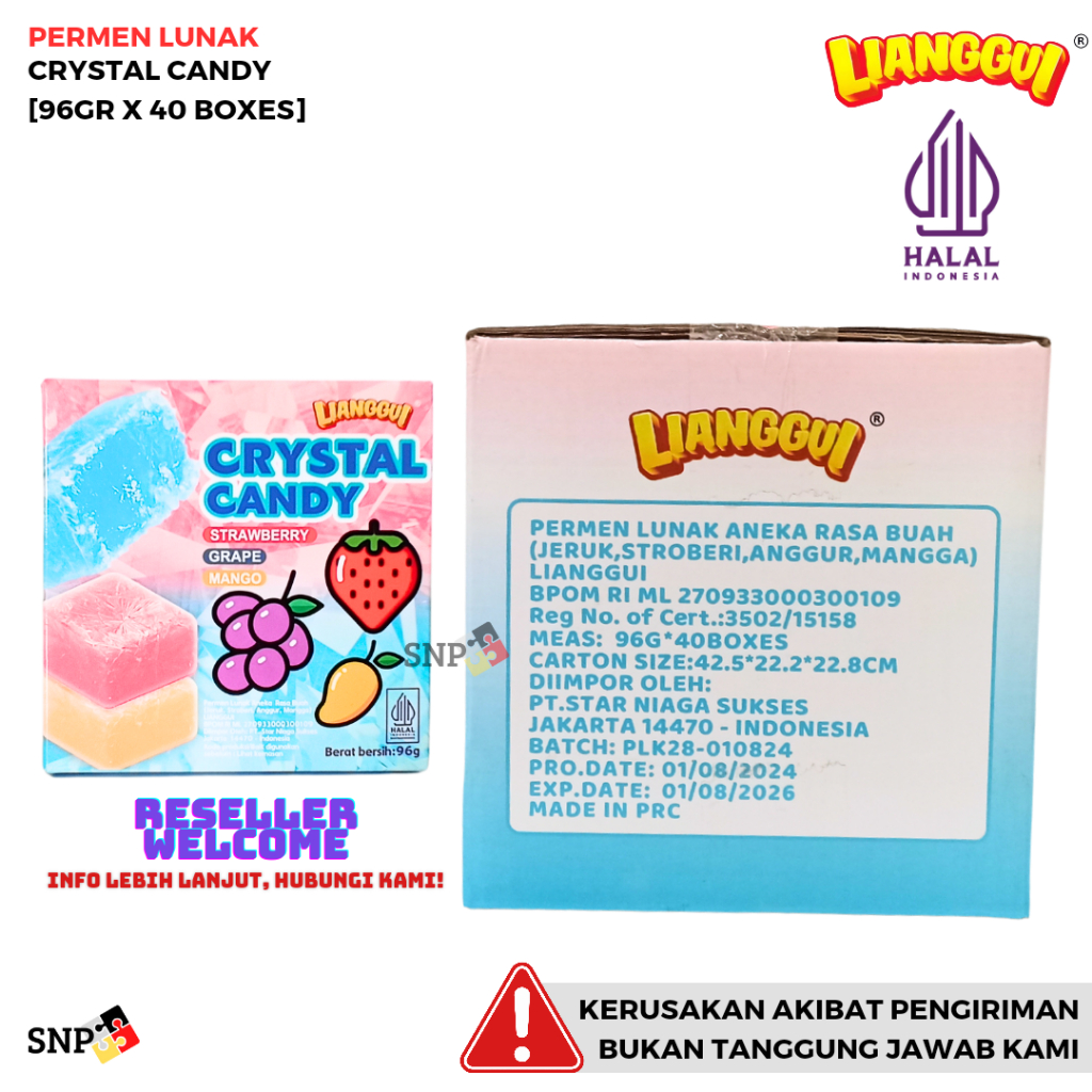 

LIANGGUI PERMEN LUNAK CRYSTAL CANDY 96 GRAM [1 DUS, ISI 40 BOXES]