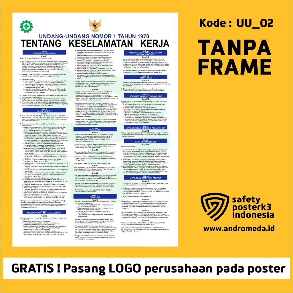Safety Poster K3: UU 1970 Undang 70 _ biru_60x80 cm